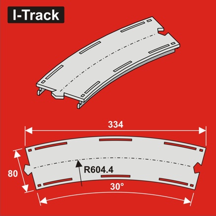 H0 Oblouk.segment 1-kolej,R 604,4mm 30°,š.80mm 6ks