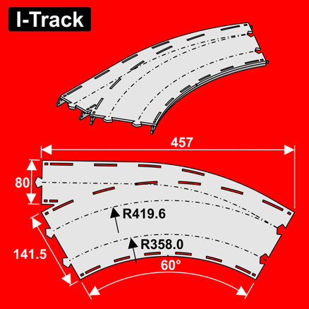 H0 Oblouk 60°s odbočkou  2-kolej.R358/419,6mm,1ks