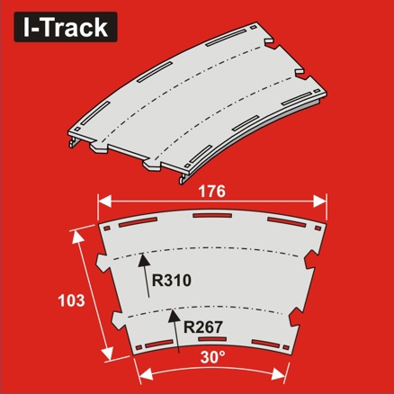 TT Oblouk 2-kolej. R267/310mm, š.103mm, 30° 6ks