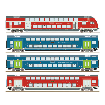 4 pcs. Set: Double-decker coach 