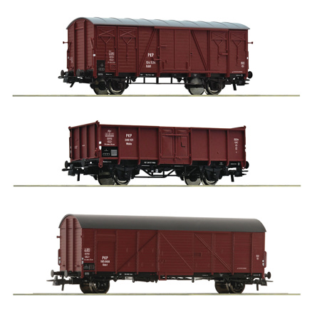 3 piece set: Goods wagons, PKP 