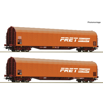 2 piece set: Sliding tarpaulin wagons, SNCF 