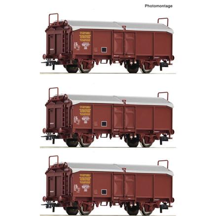 3 piece set: Sliding roof wagons, SNCF 