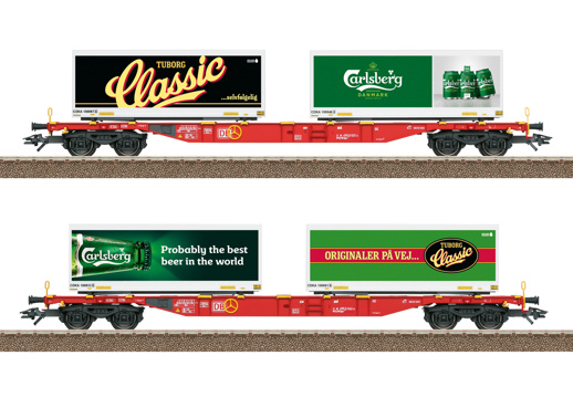 Containertragwagen-Set Carlsberg und Tuborg